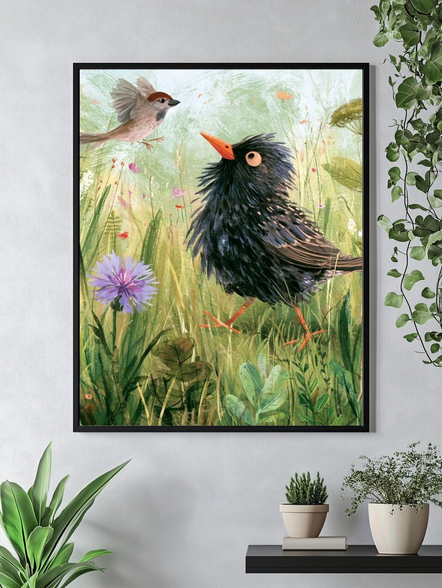 Garden Birds Watercolor Poster. — room view 4