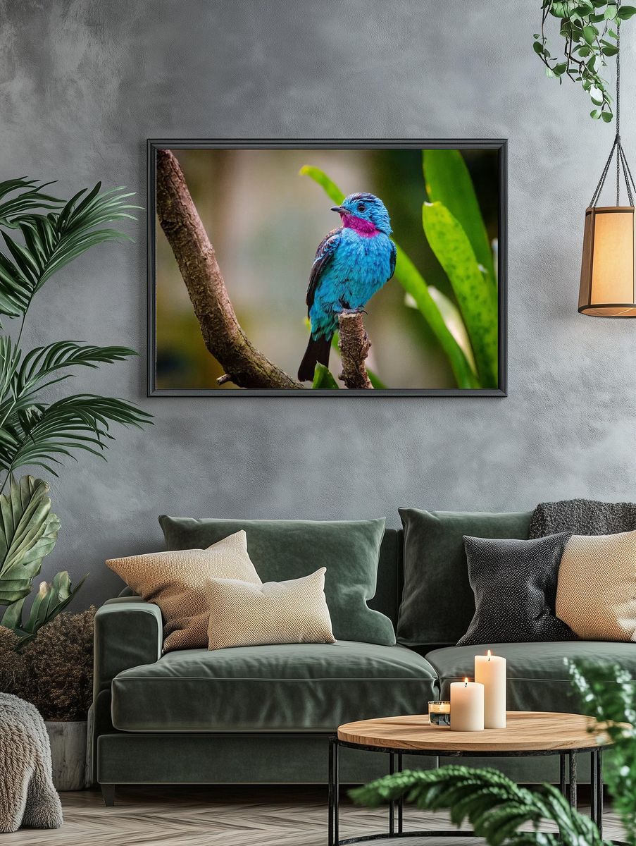 Colorful Bird on Branch Poster. — room view 4