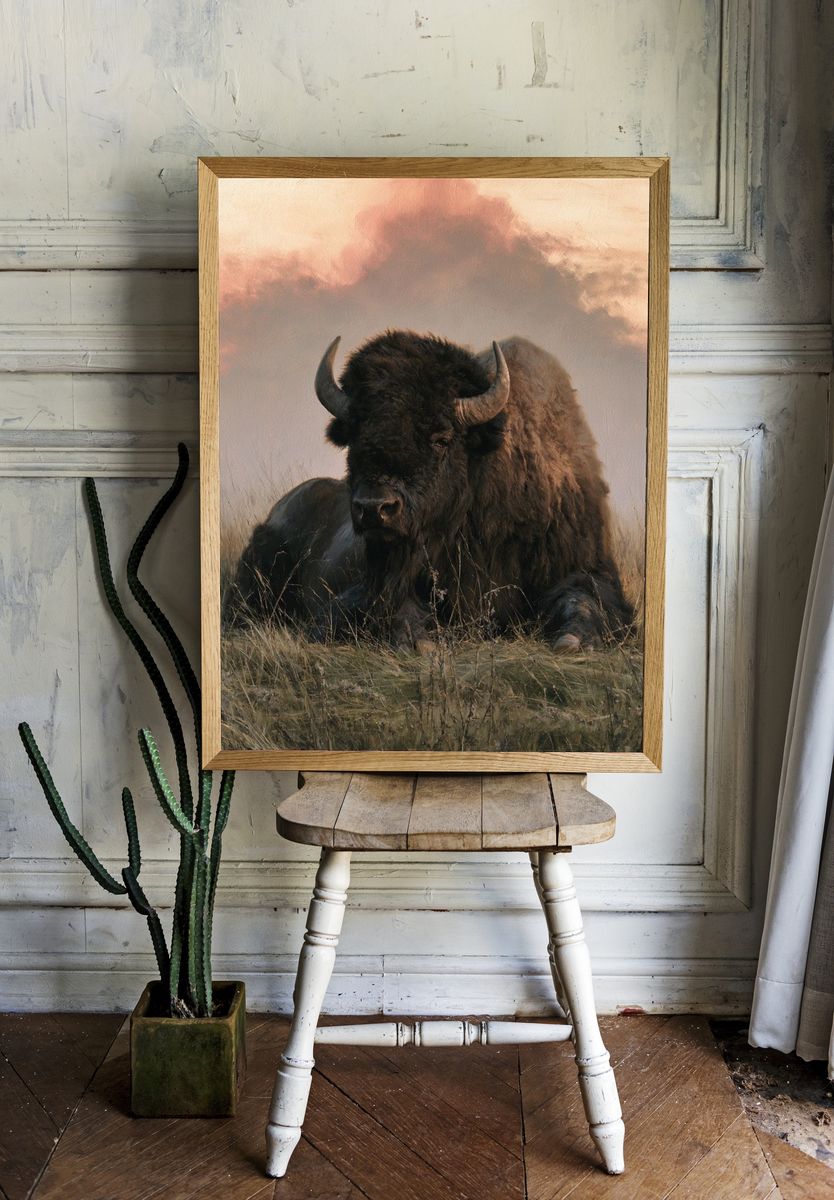 Resting Bison Photography Poster. — room view 1