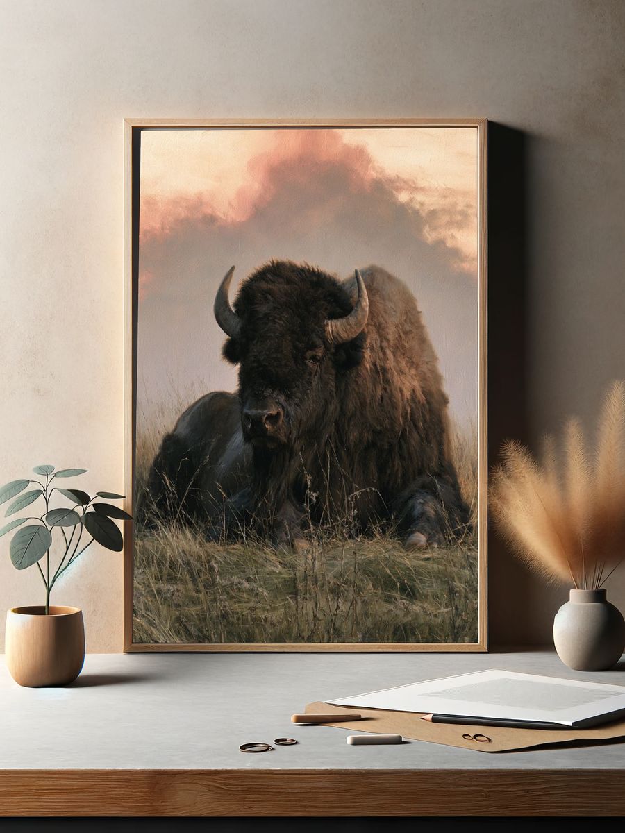 Resting Bison Photography Poster. — room view 2