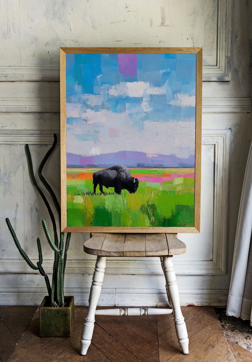 Bison in Vibrant Landscape Poster. — room view 1