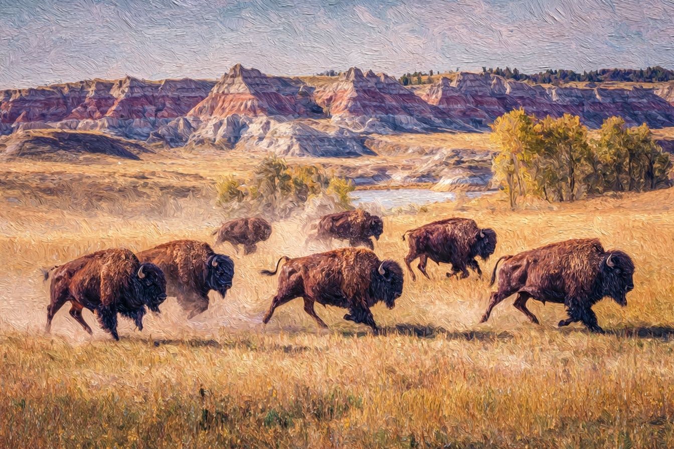 Bison Herd on the Prairie Print. poster detail