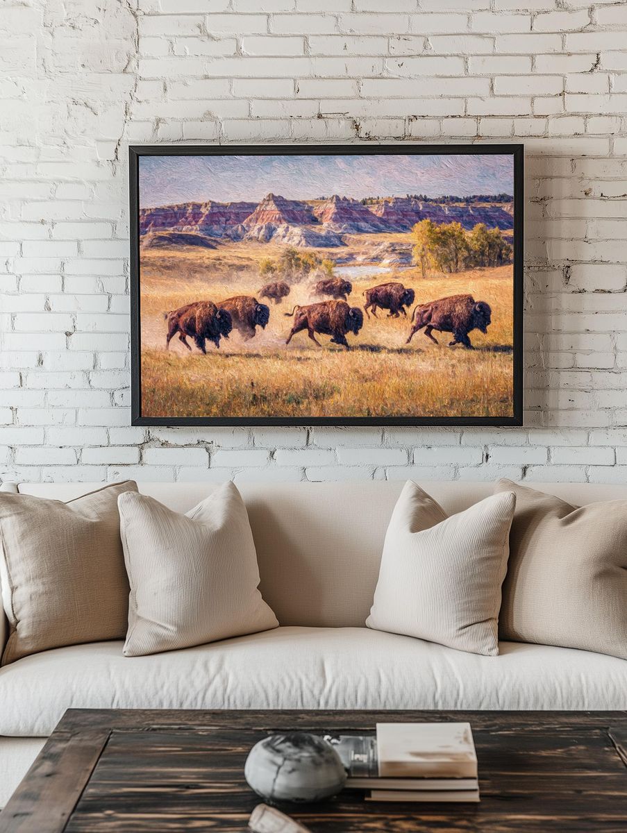 Bison Herd on the Prairie Print room preview