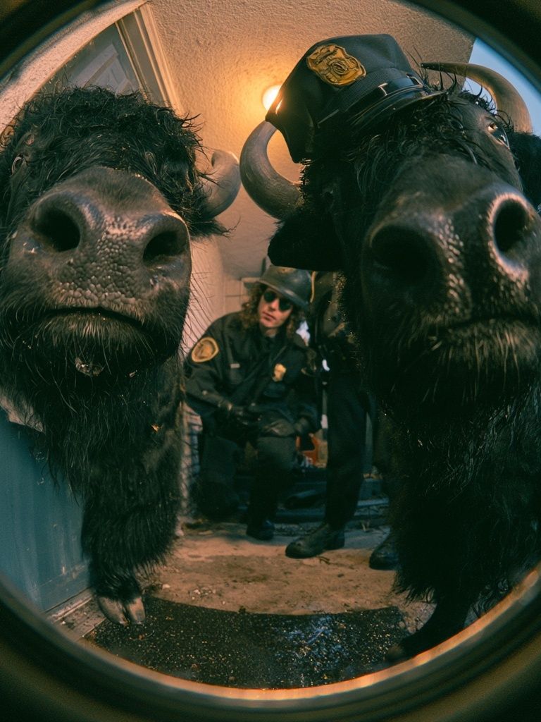 Bison Police Fisheye Poster. poster detail