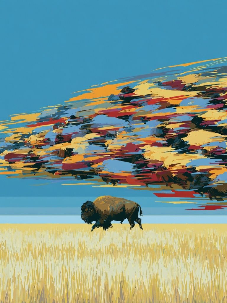 Bison Prairie Sky Illustration Poster. poster detail