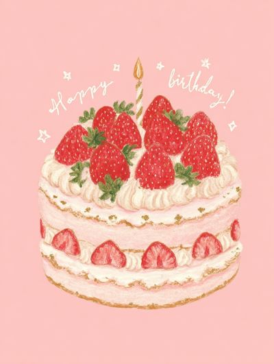 Strawberry Birthday Cake — Illustration Print. poster