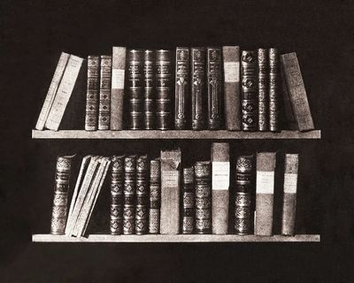 Vintage Bookshelf — Black-White Print