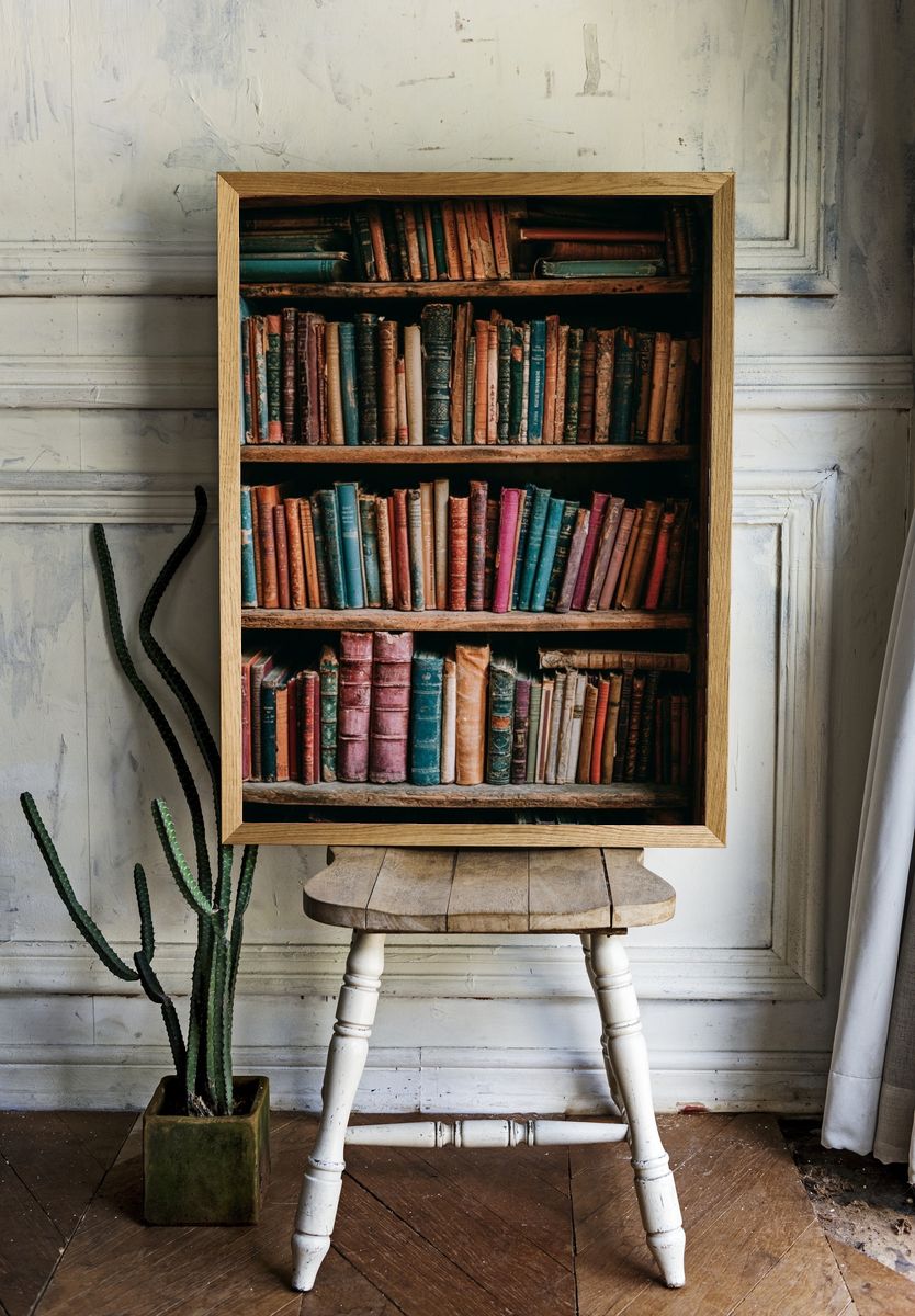 Vintage Bookshelf Photography Poster. — room view 1