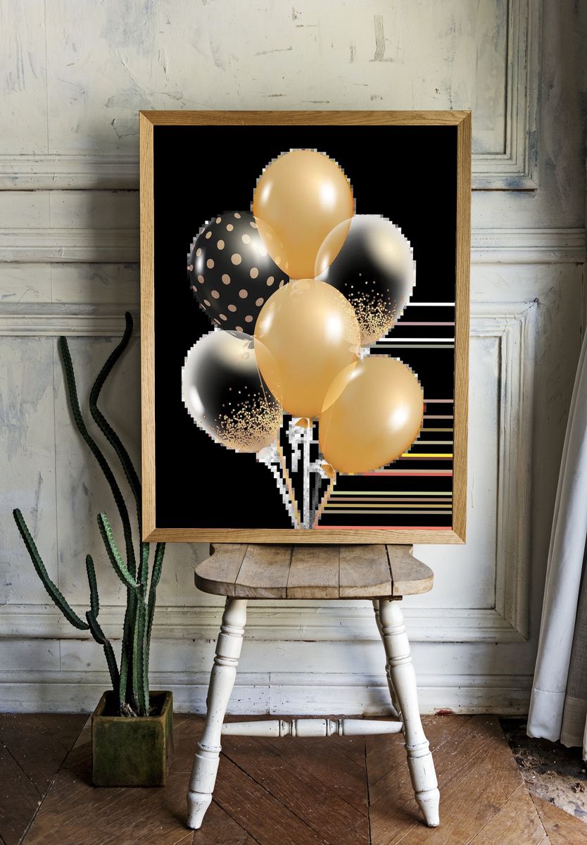 Gold and Black Balloons Poster room preview