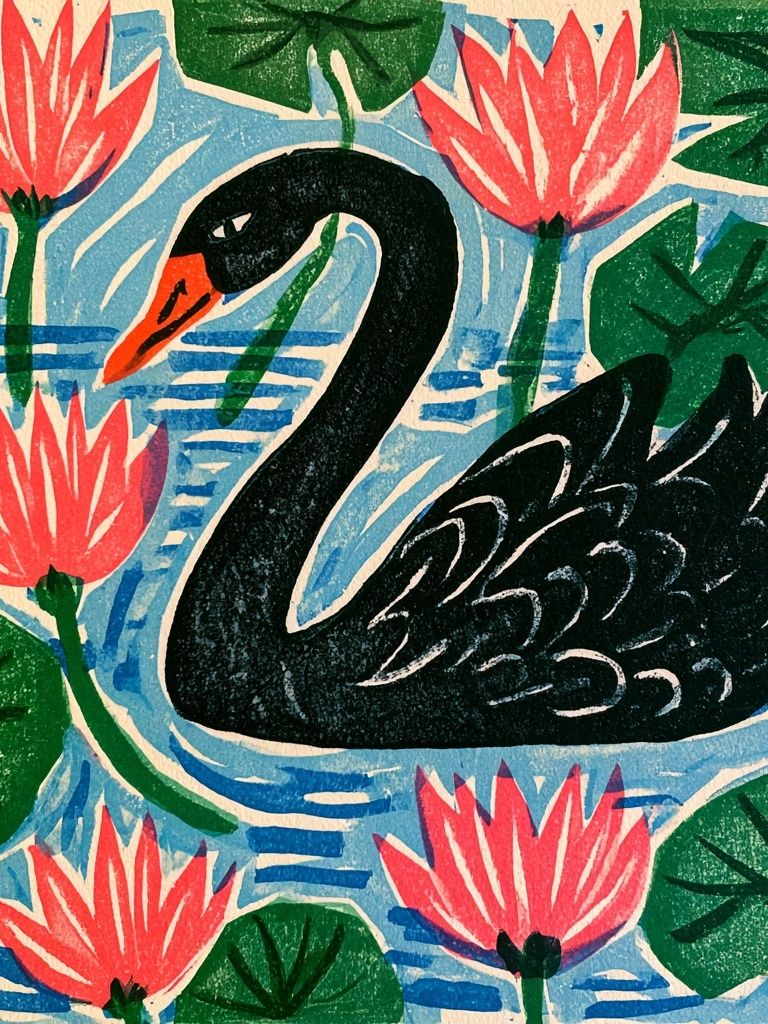 Black Swan Lotus Illustration Poster. poster — illustration art