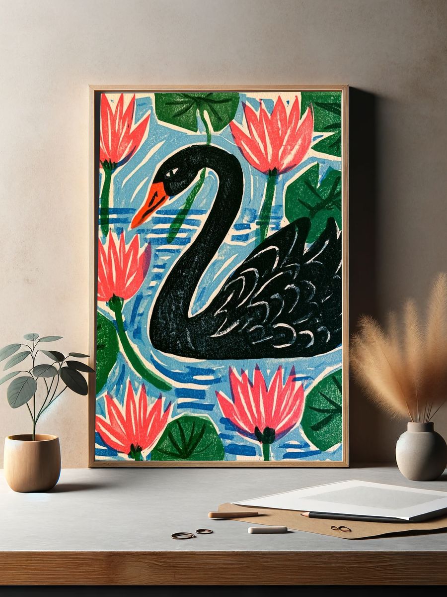Black Swan Lotus Illustration Poster. — room view 2