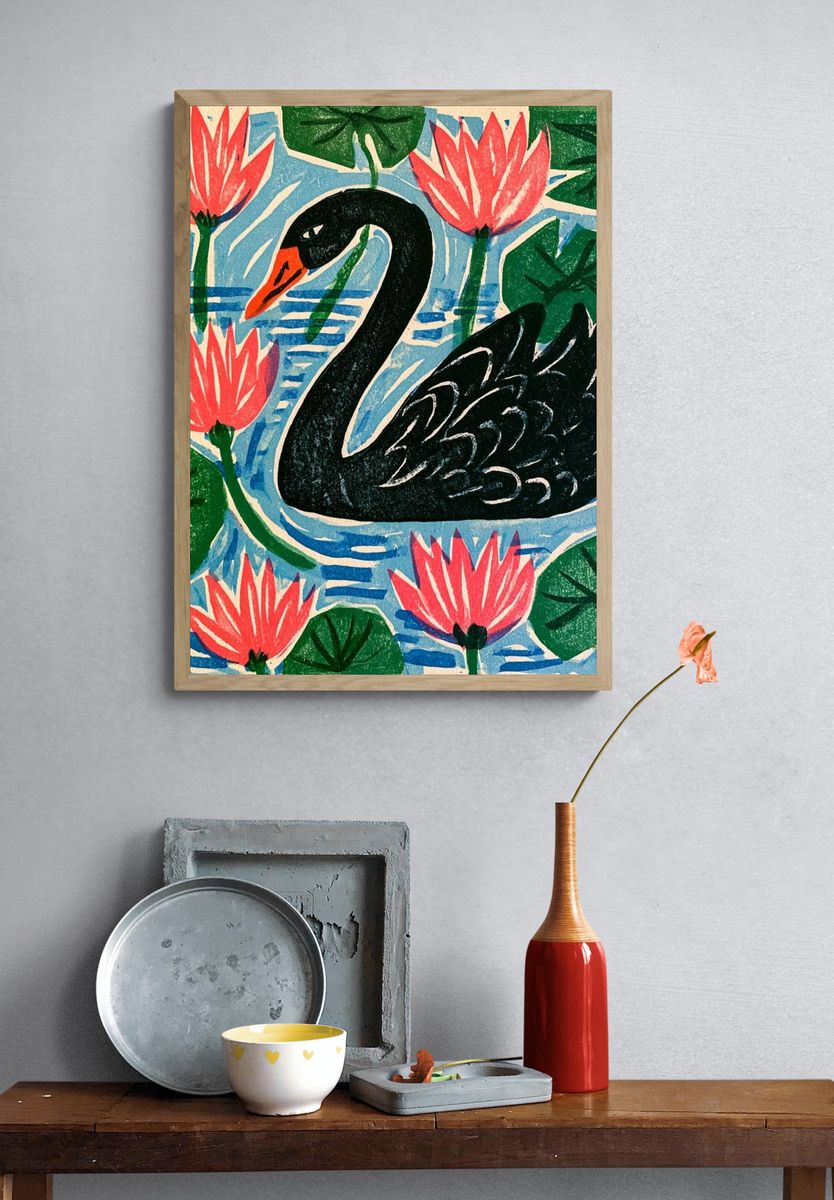 Black Swan Lotus Illustration Poster. — room view 3