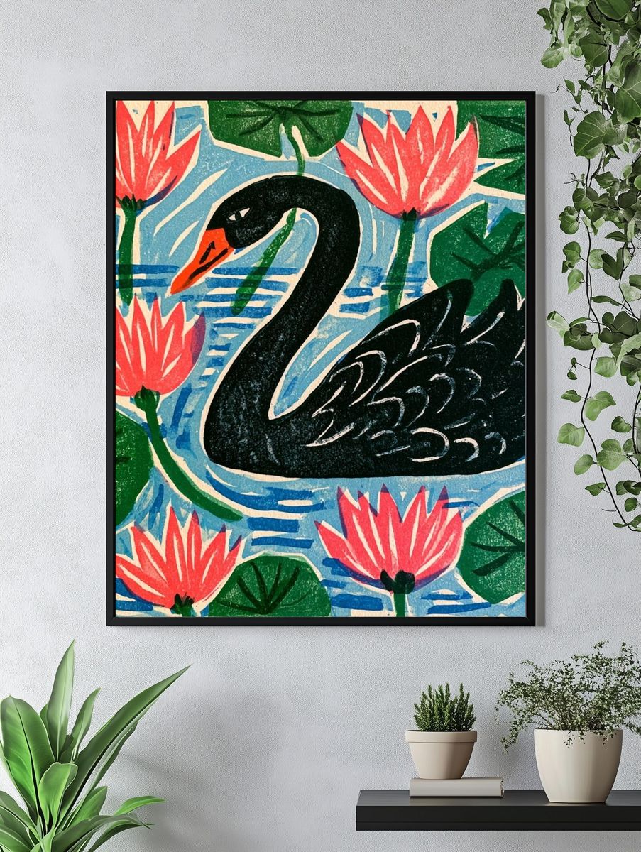 Black Swan Lotus Illustration Poster. — room view 4