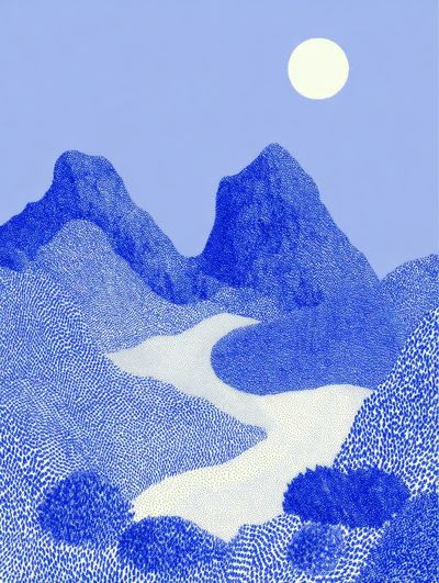 Blue Mountains and River — Minimalist Print
