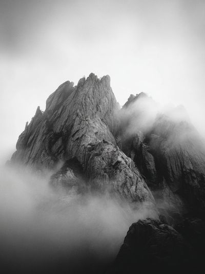 Misty Mountain Peaks — Black-White Print. poster print