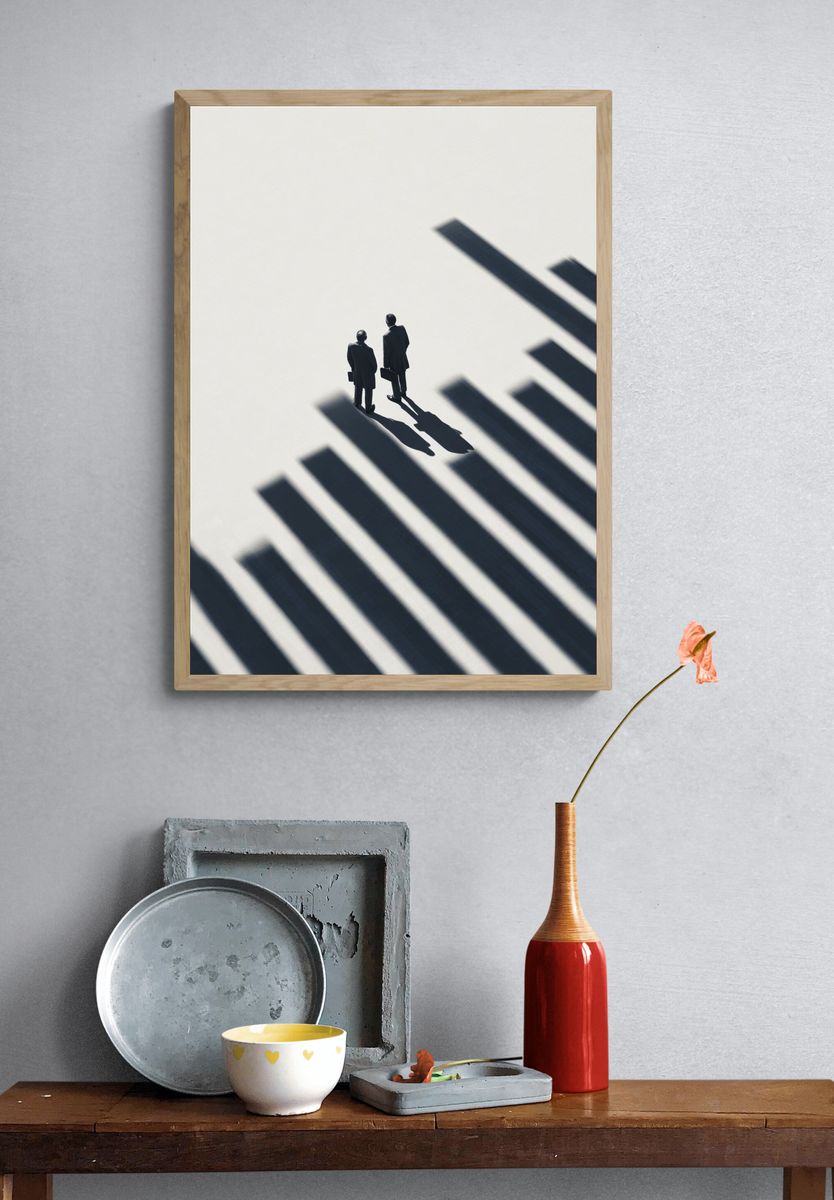 Businessmen in Shadows — Minimalist Print. — room view 3