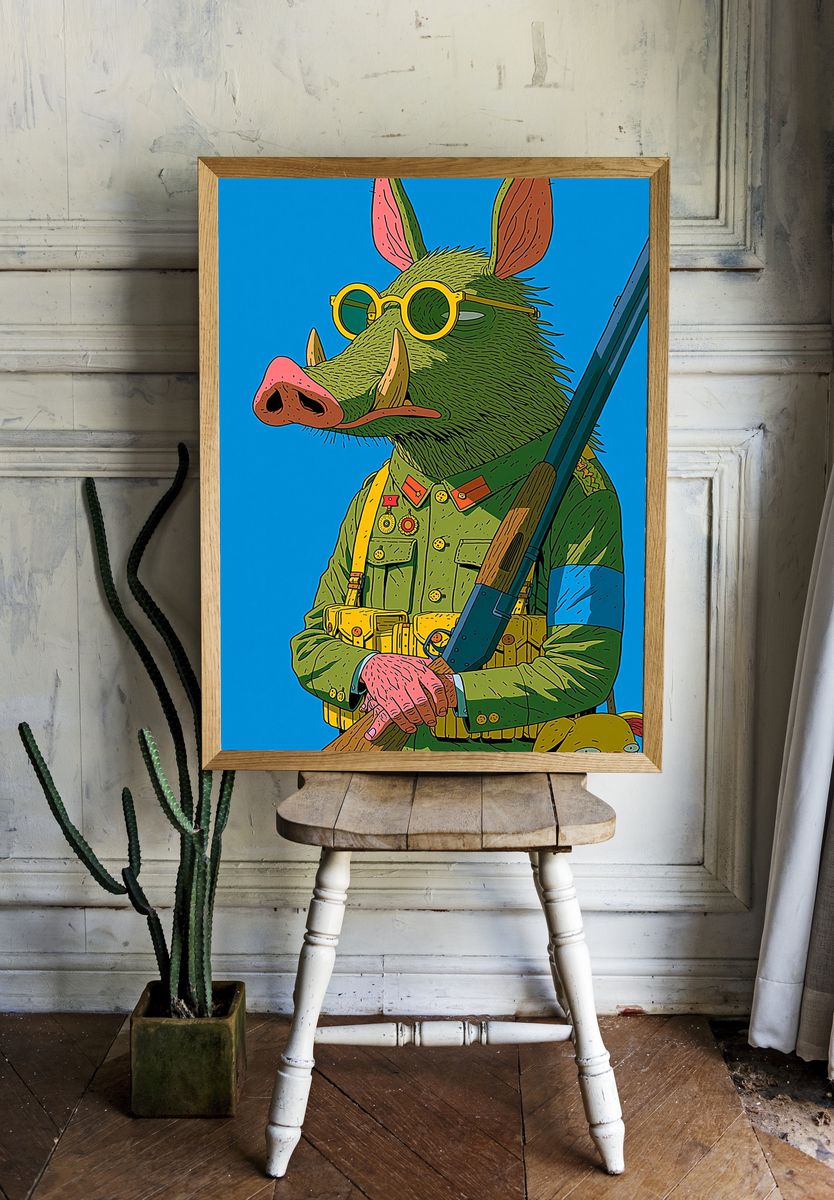 Boar Soldier Digital Art Print. — room view 1