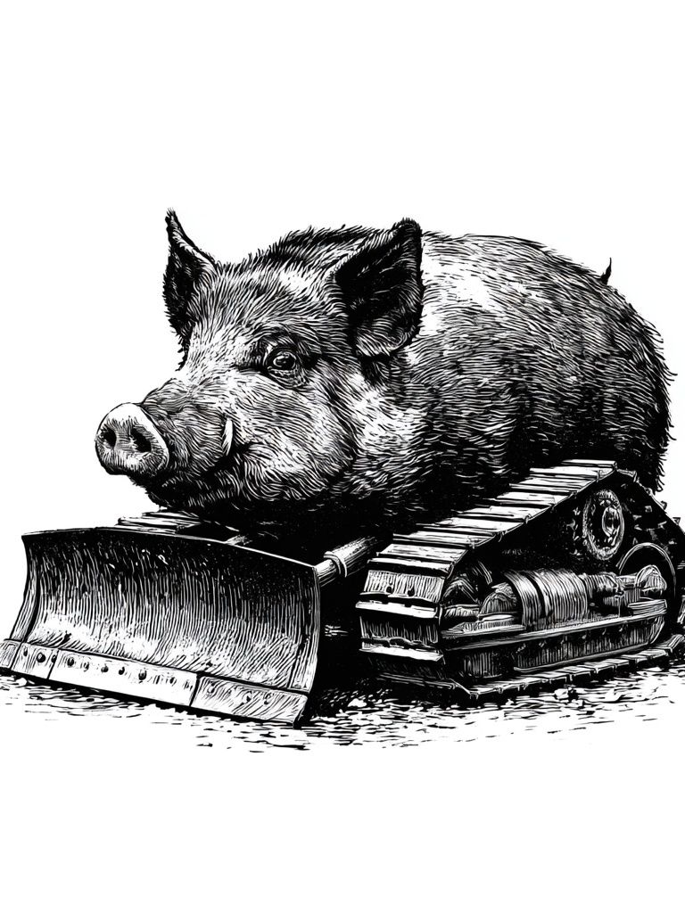 Boar Bulldozer Ink Print. poster detail