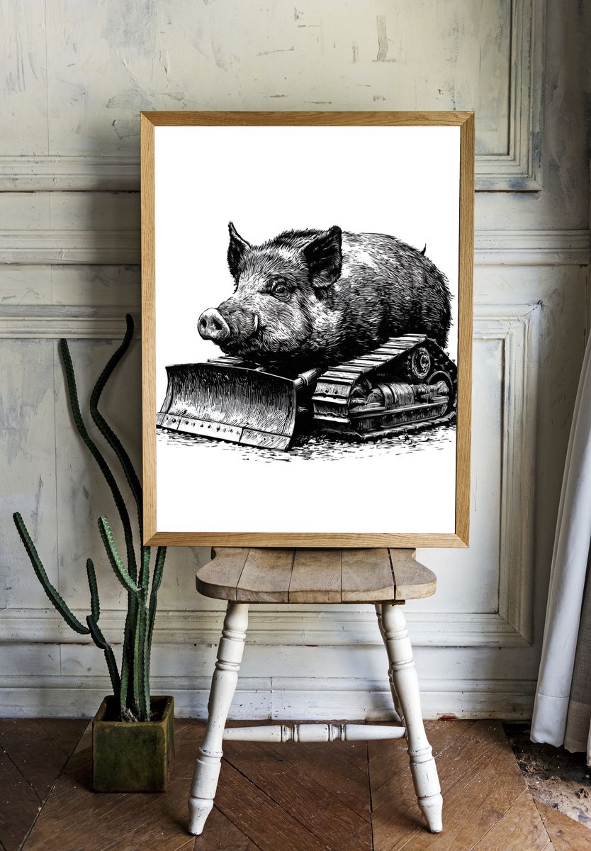 Boar Bulldozer Ink Print. — room view 1