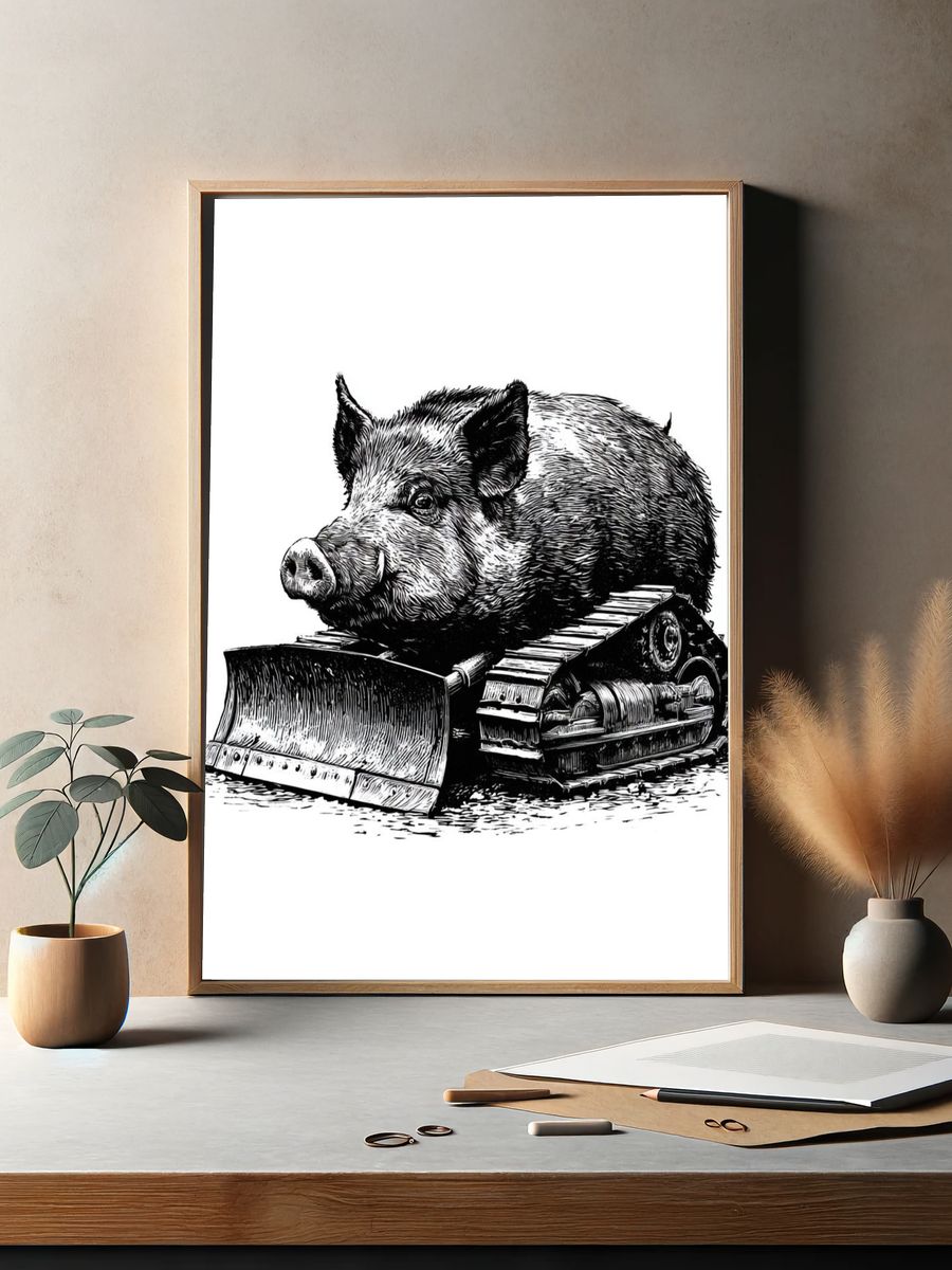 Boar Bulldozer Ink Print. — room view 2