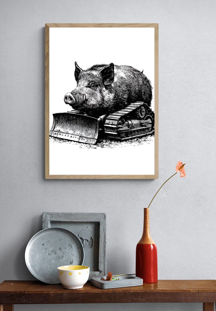 Boar Bulldozer Ink Print. — room view 3