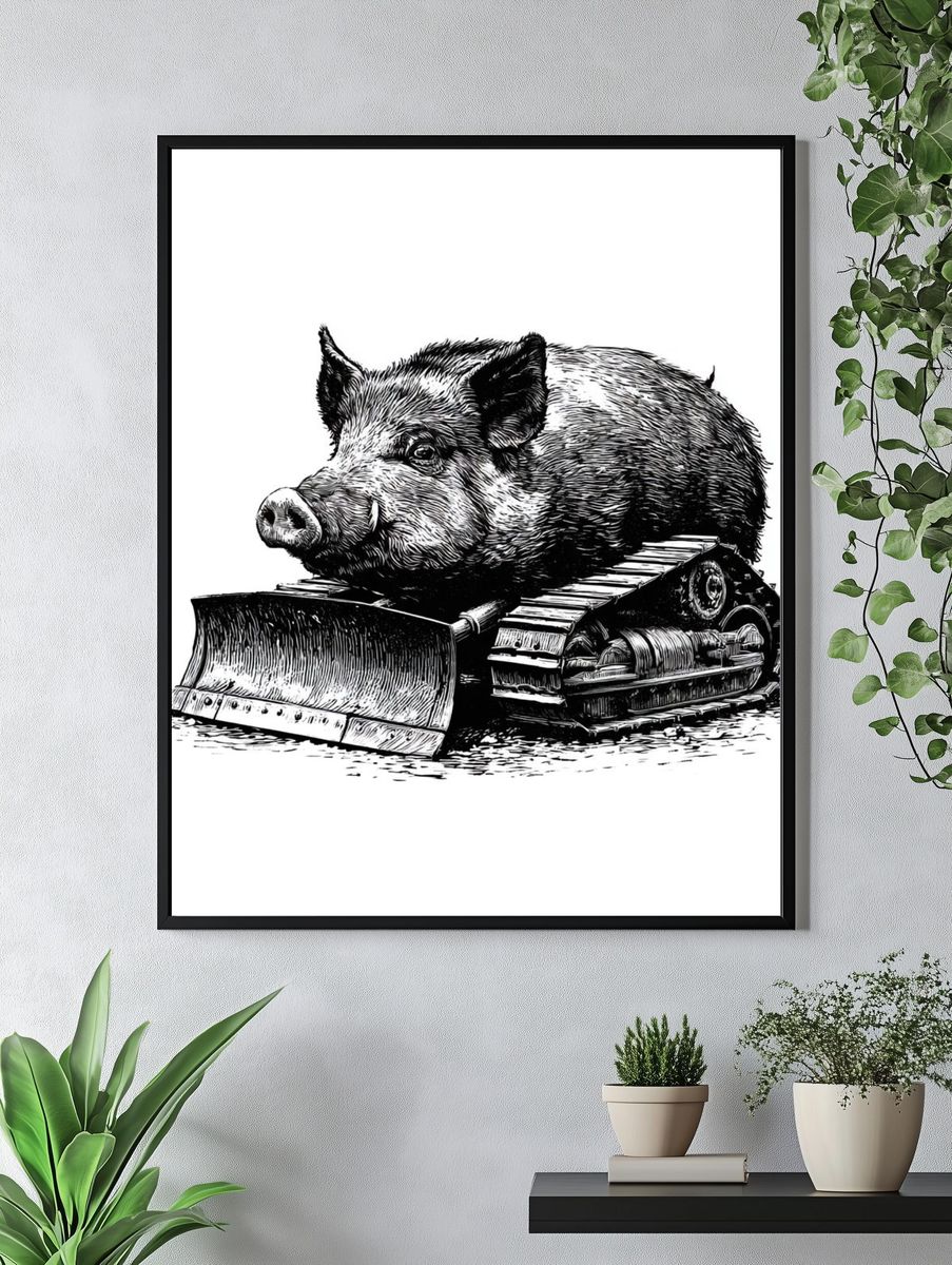 Boar Bulldozer Ink Print. — room view 4