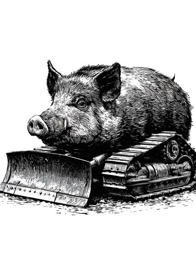 Boar Bulldozer Ink Print. poster