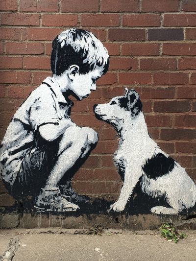 Boy and Dog — Street Art Print. poster print