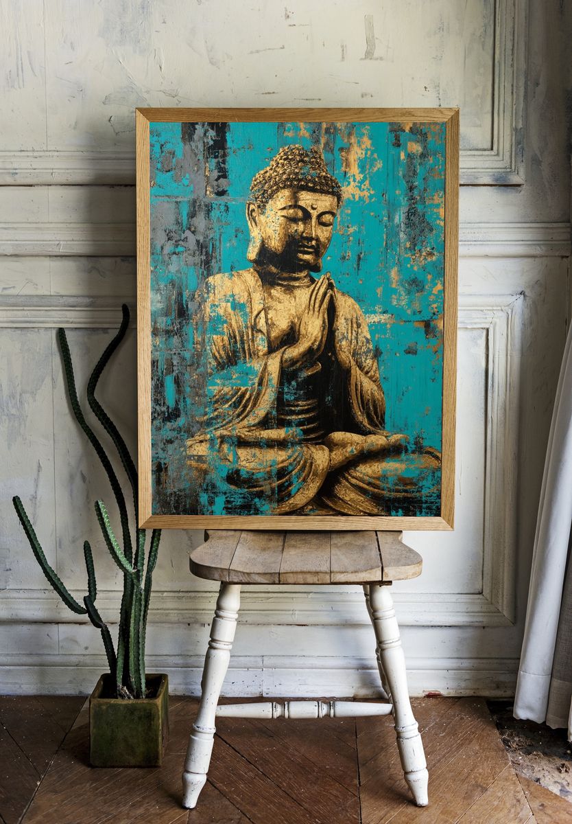 Golden Buddha Turquoise Texture Poster. room preview