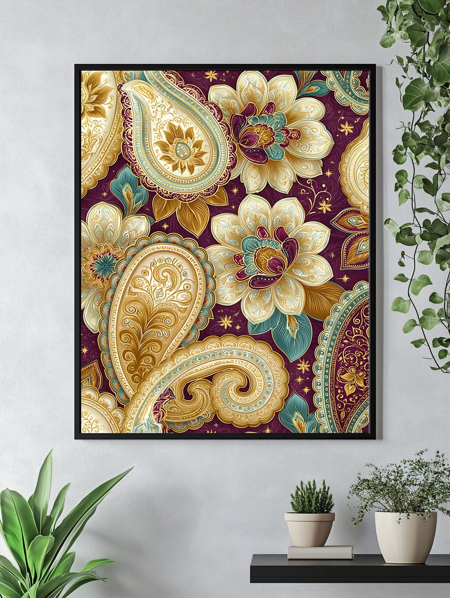 Ornate Paisley Floral Poster. — room view 4