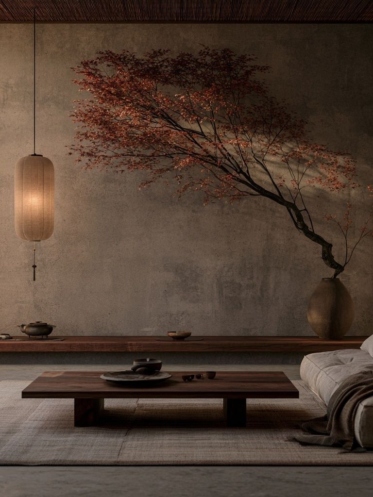 Japandi Interior with Maple Branch Poster. poster detail