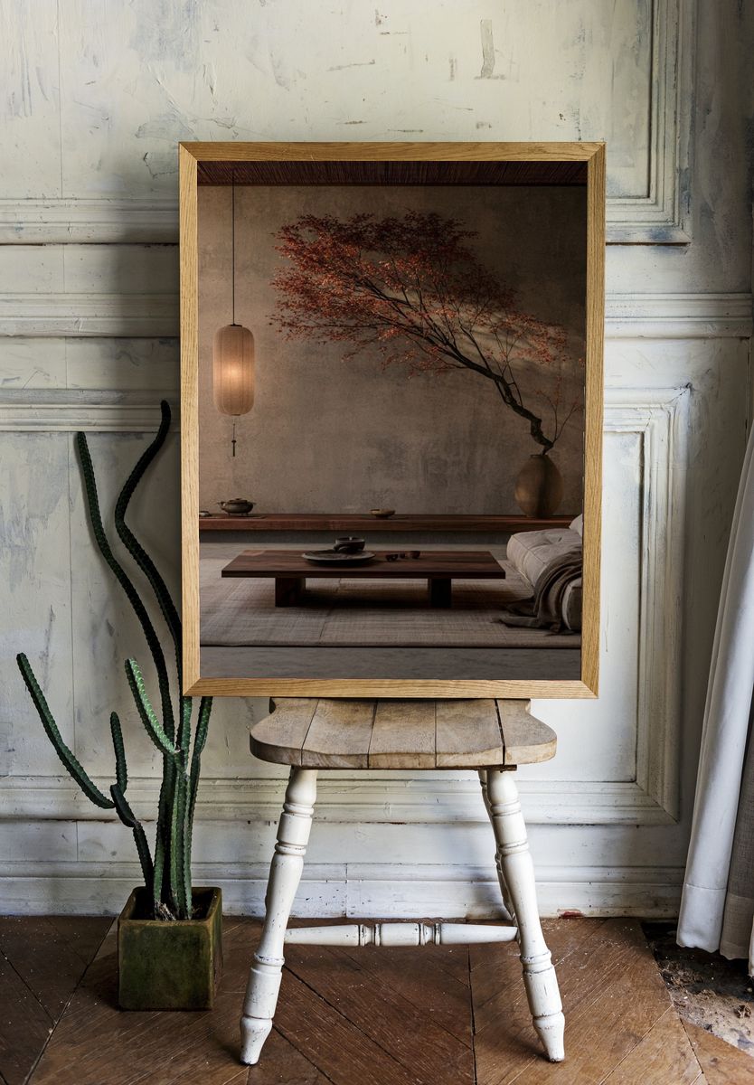 Japandi Interior with Maple Branch Poster. — room view 1
