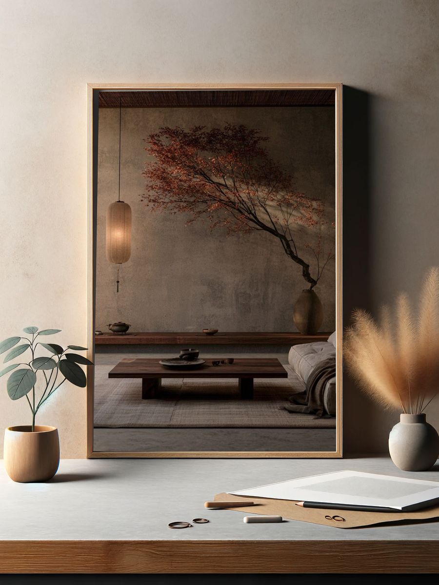 Japandi Interior with Maple Branch Poster. — room view 2