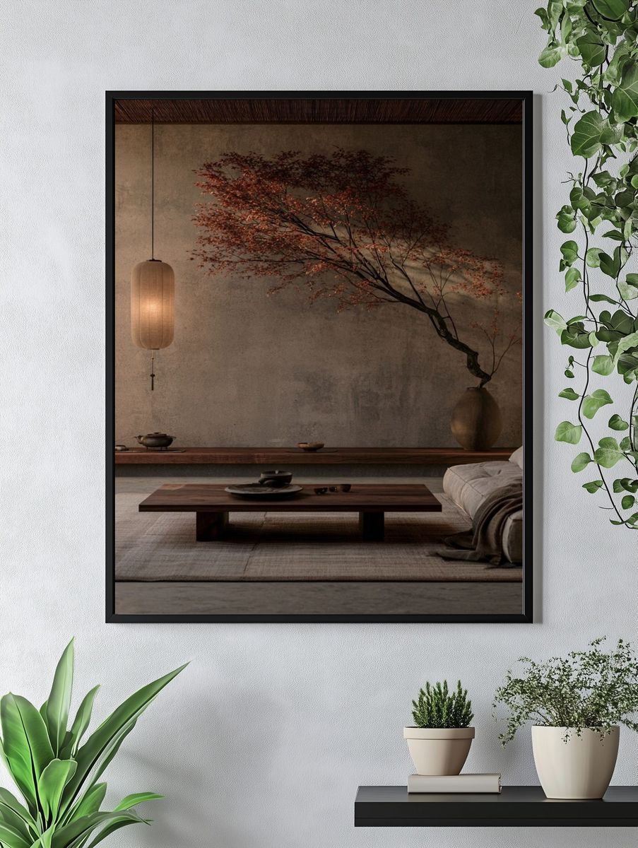 Japandi Interior with Maple Branch Poster. — room view 4