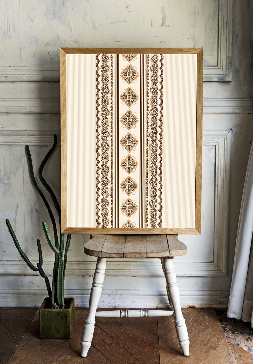 Ornamental Beige Pattern Print. room preview