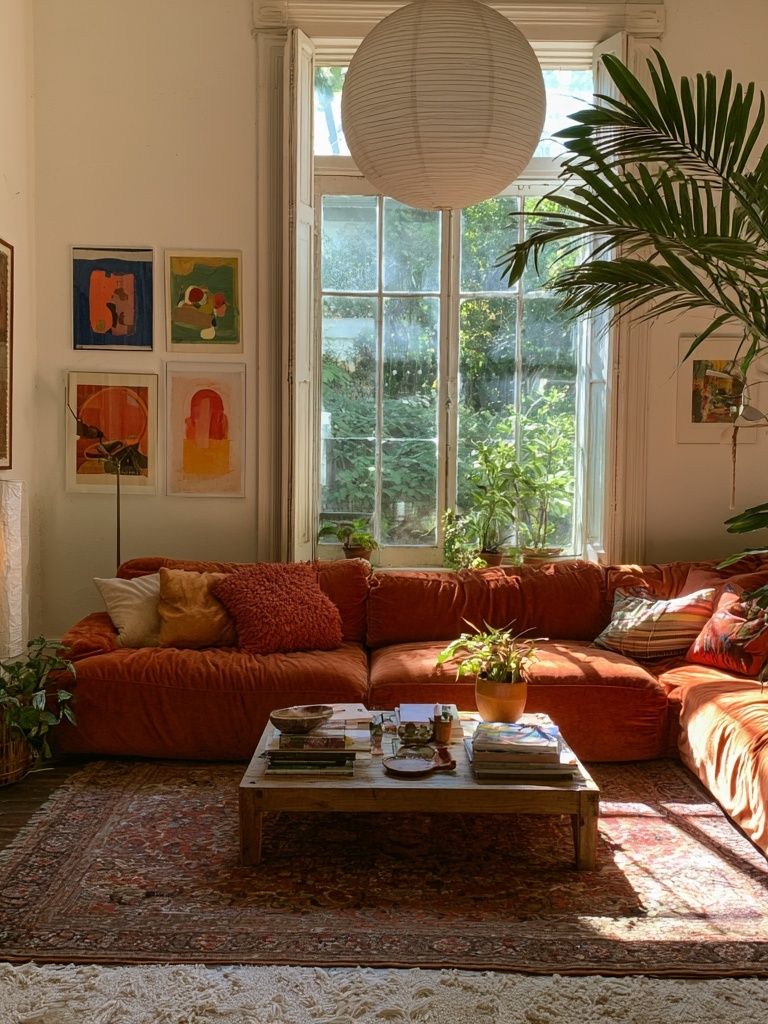 Sunlit Boho Living Room Poster. poster — bohemian art