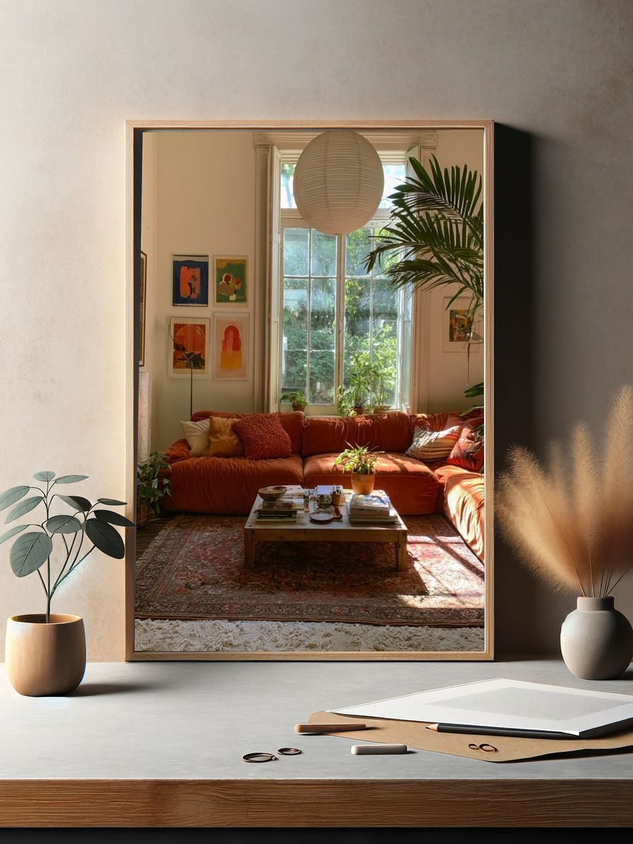 Sunlit Boho Living Room Poster. — room view 2