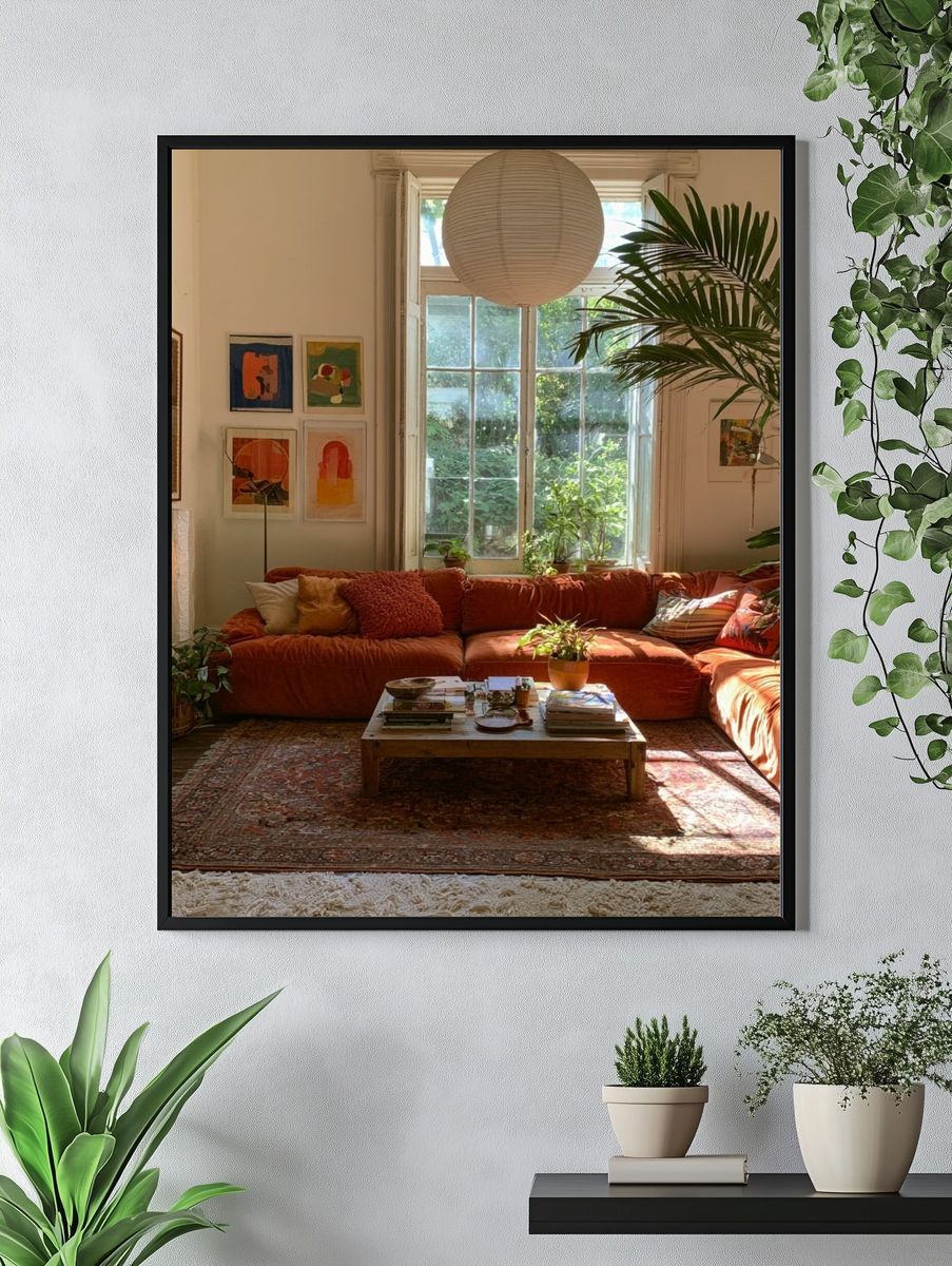 Sunlit Boho Living Room Poster. — room view 4