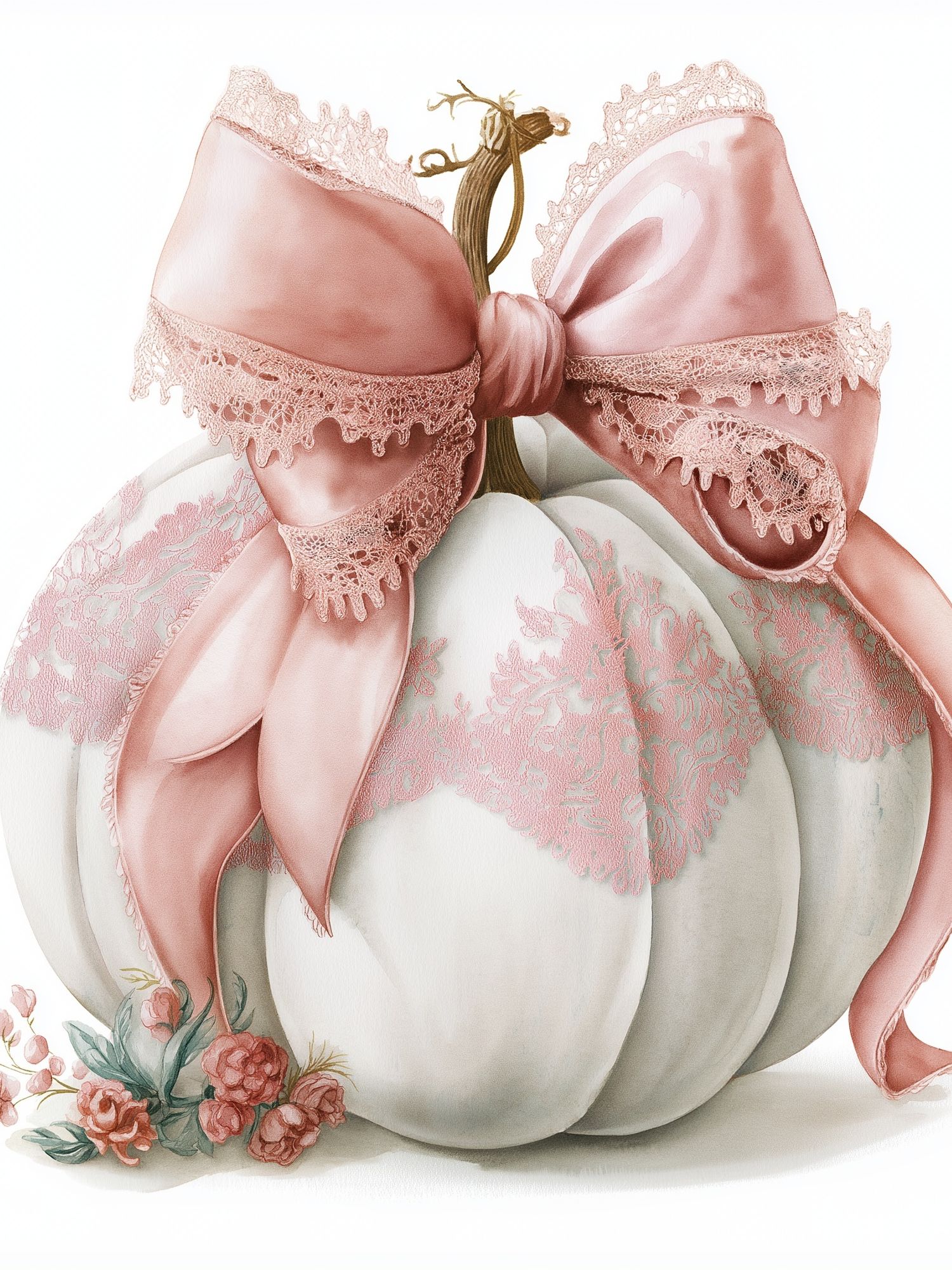 Pink Bow Pumpkin Watercolor Print. poster — botanical art