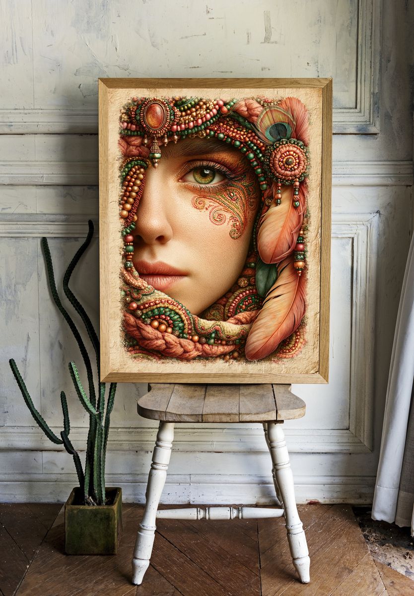 Bohemian Portrait Print. room preview