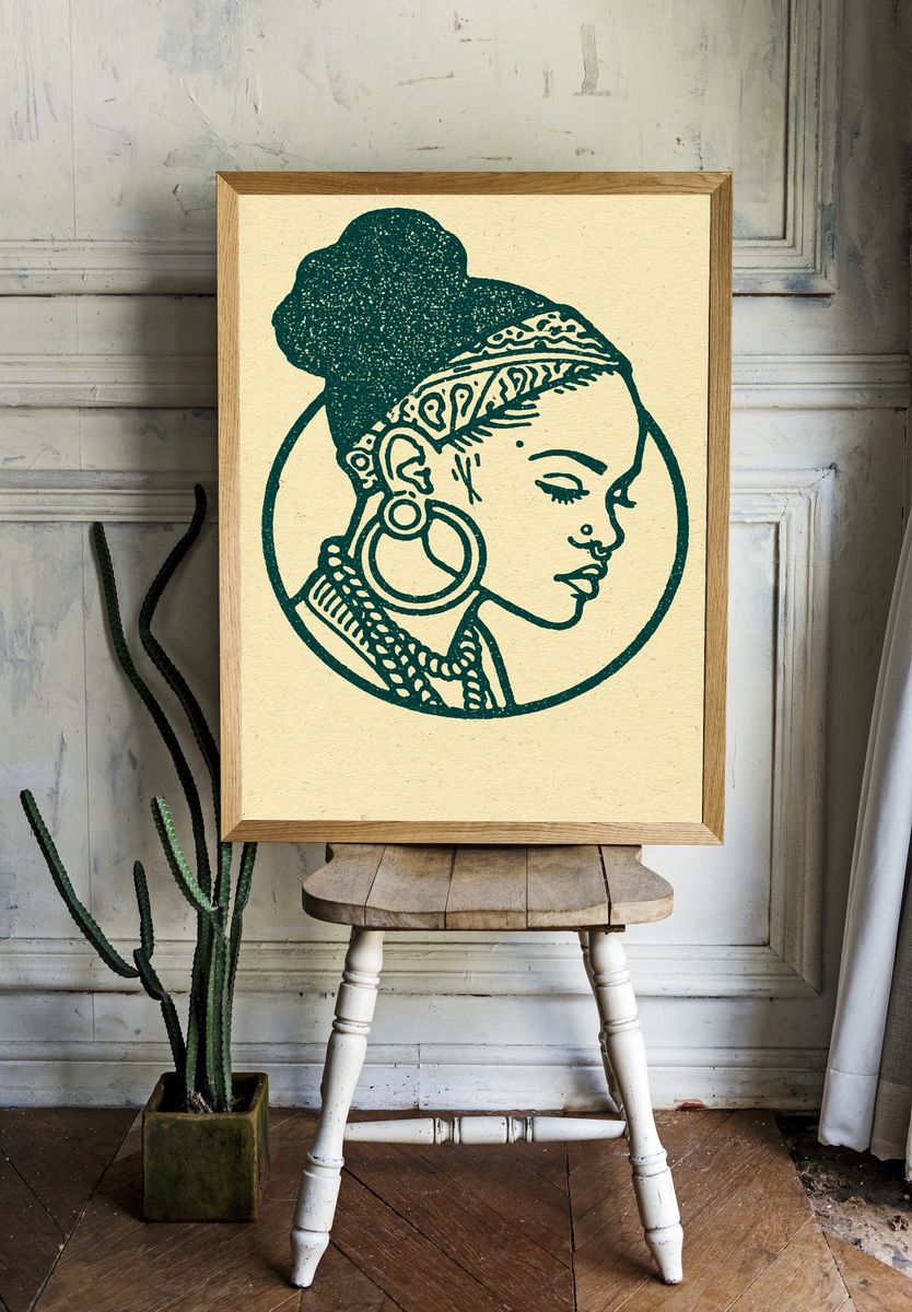 Bohemian Woman Portrait Print. room preview