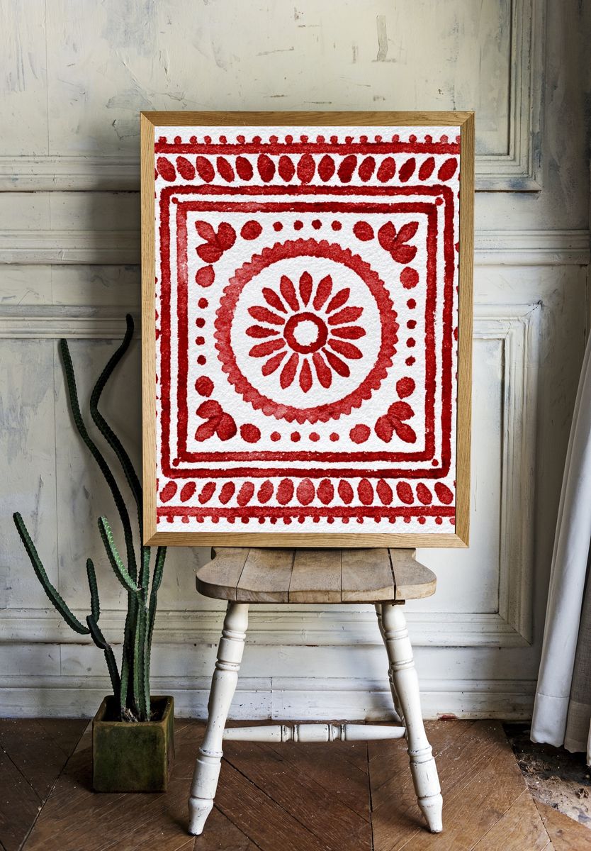 Red Floral Pattern — Bohemian Print room preview