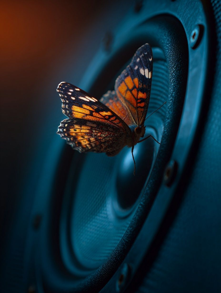 Butterfly on Speaker — Photography Print. poster detail
