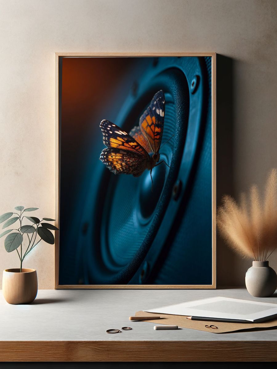 Butterfly on Speaker — Photography Print. — room view 2