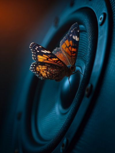 Butterfly on Speaker — Photography Print. poster print