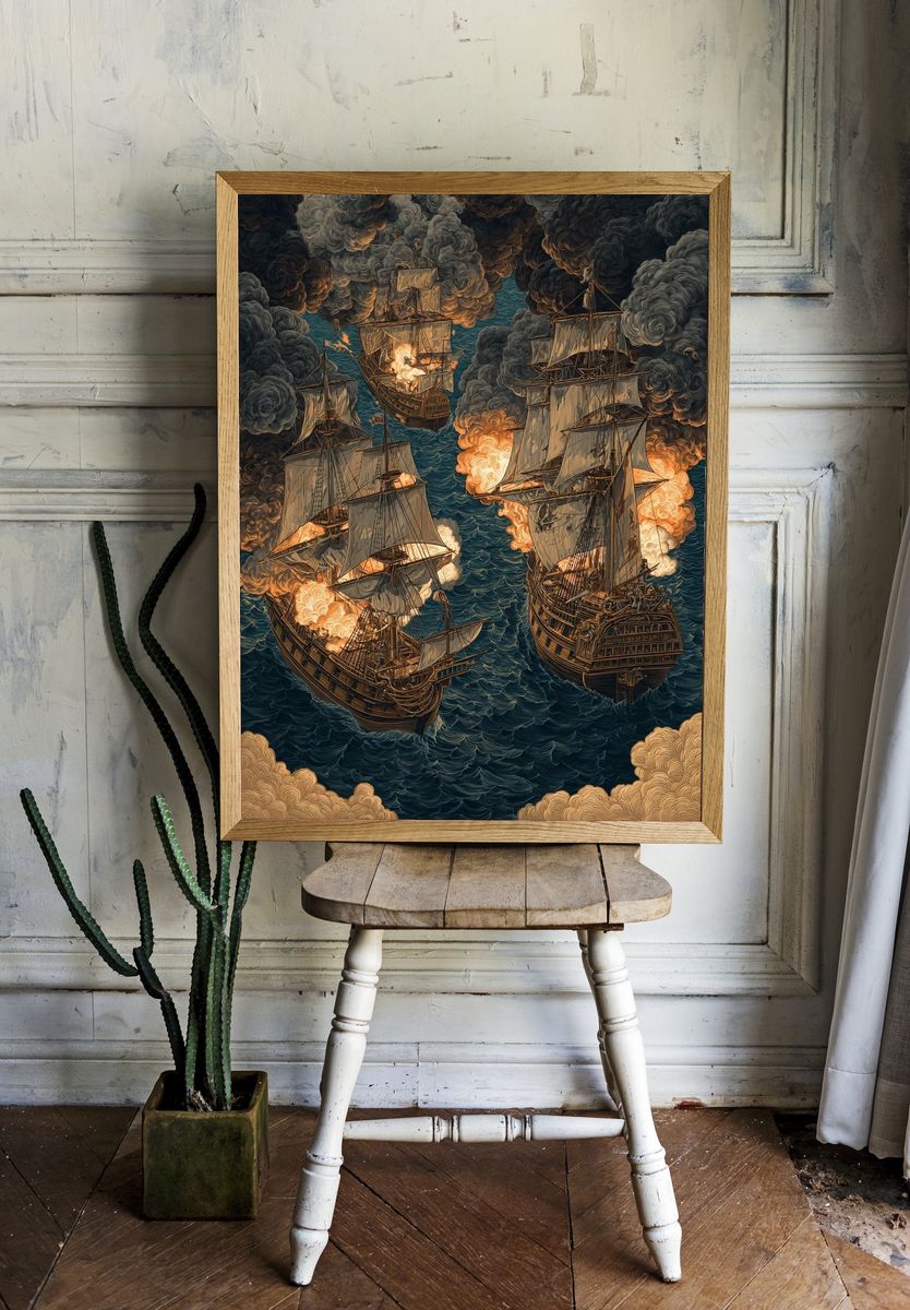 Battle of the Ships — Illustration Print room preview