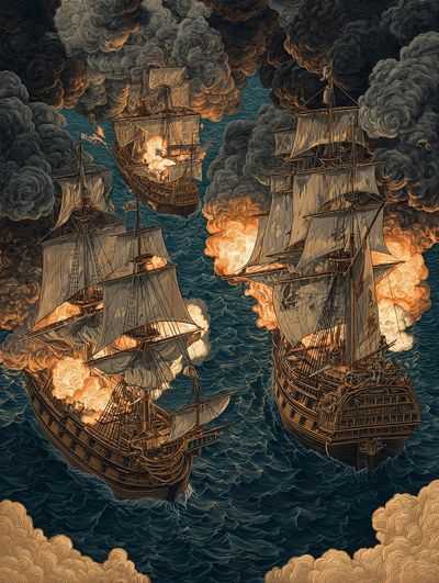 Battle of the Ships — Illustration Print. poster print