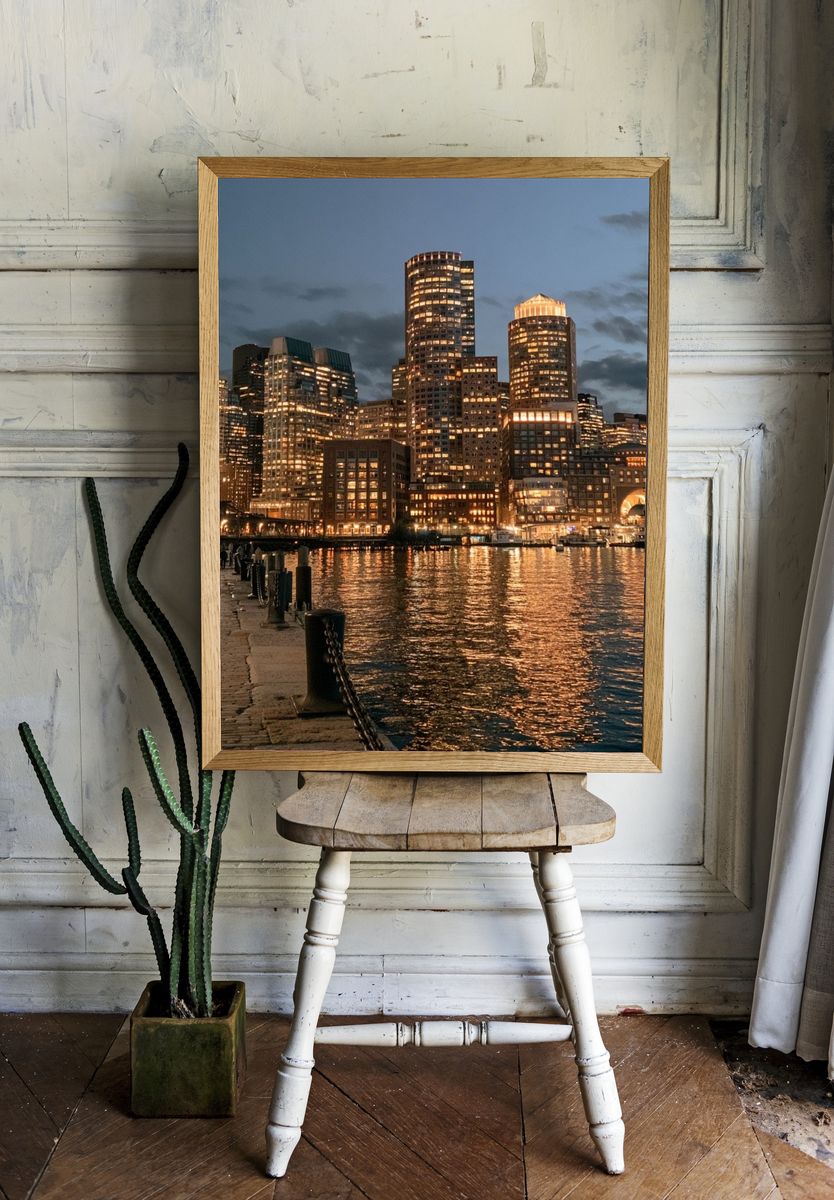Boston Harbor Skyline Photography Poster. room preview