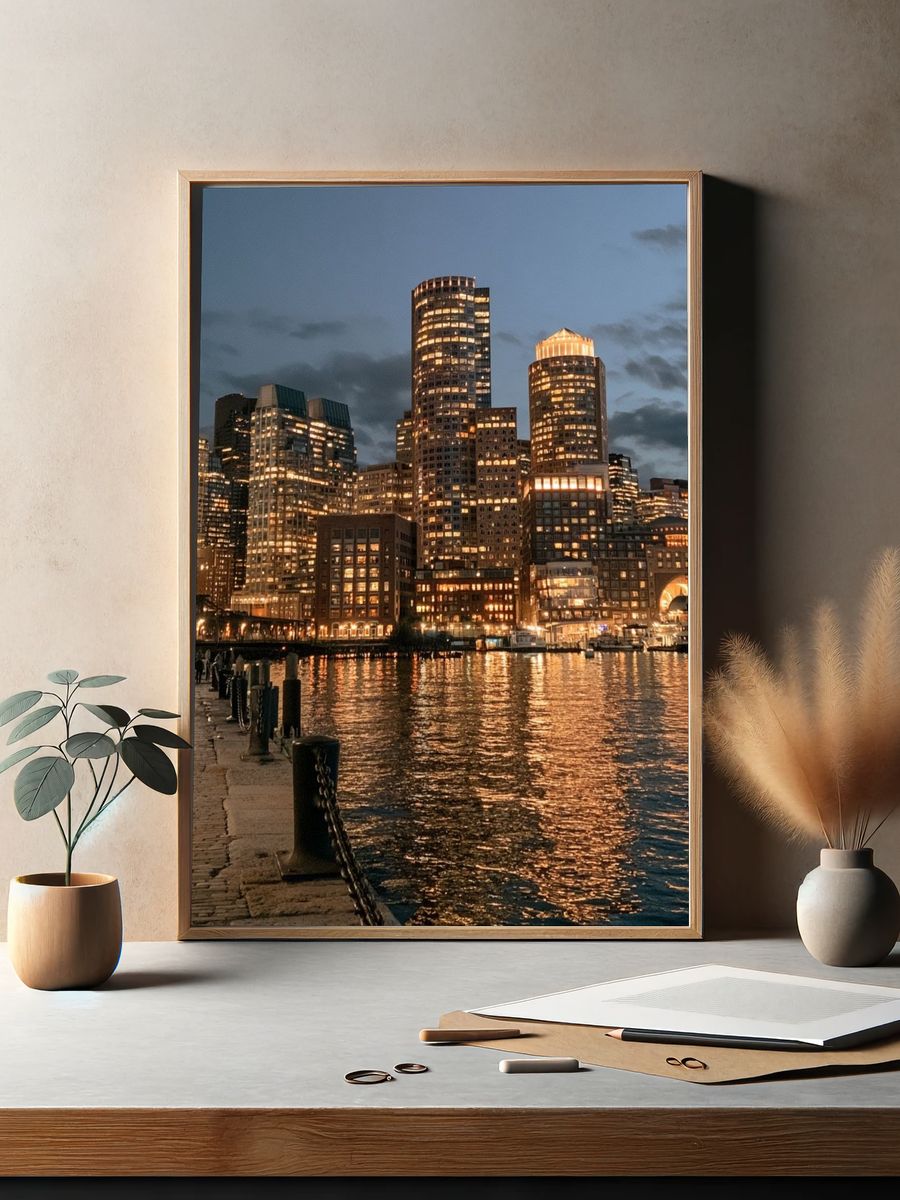 Boston Harbor Skyline Photography Poster. — room view 2