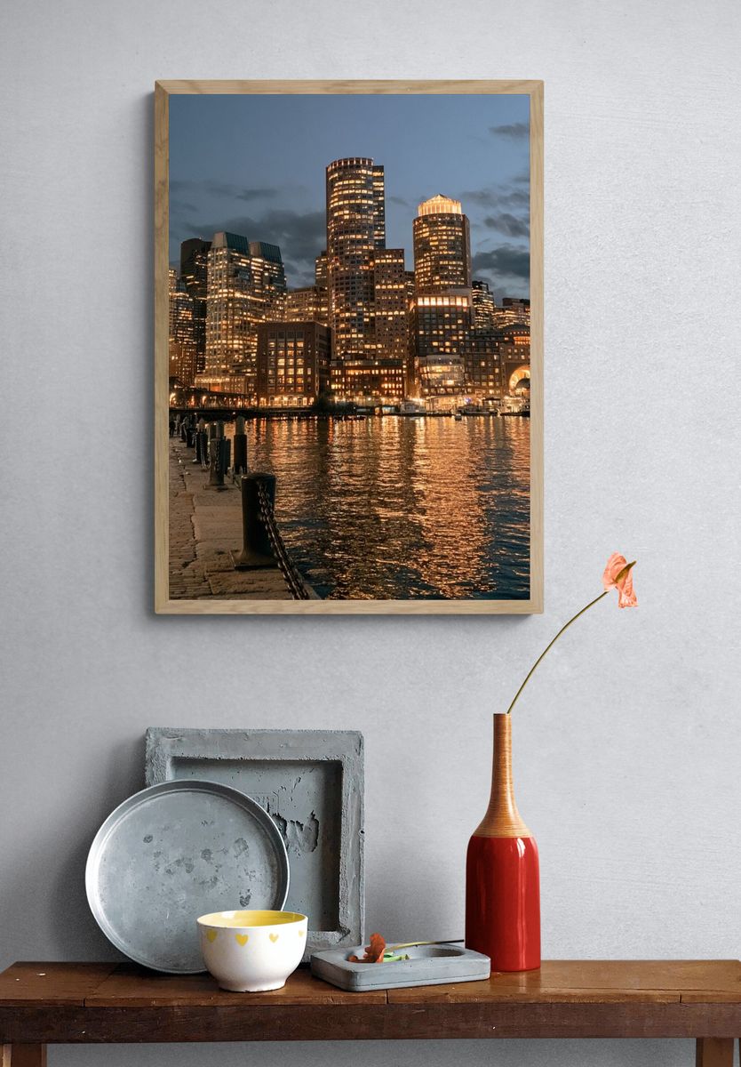 Boston Harbor Skyline Photography Poster. — room view 3